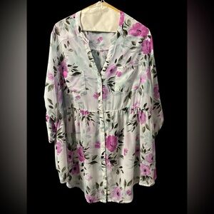 TORRID Floral Babydoll Tunic Top Size 3X Romantic Bloomcore Button Up Emma Shirt